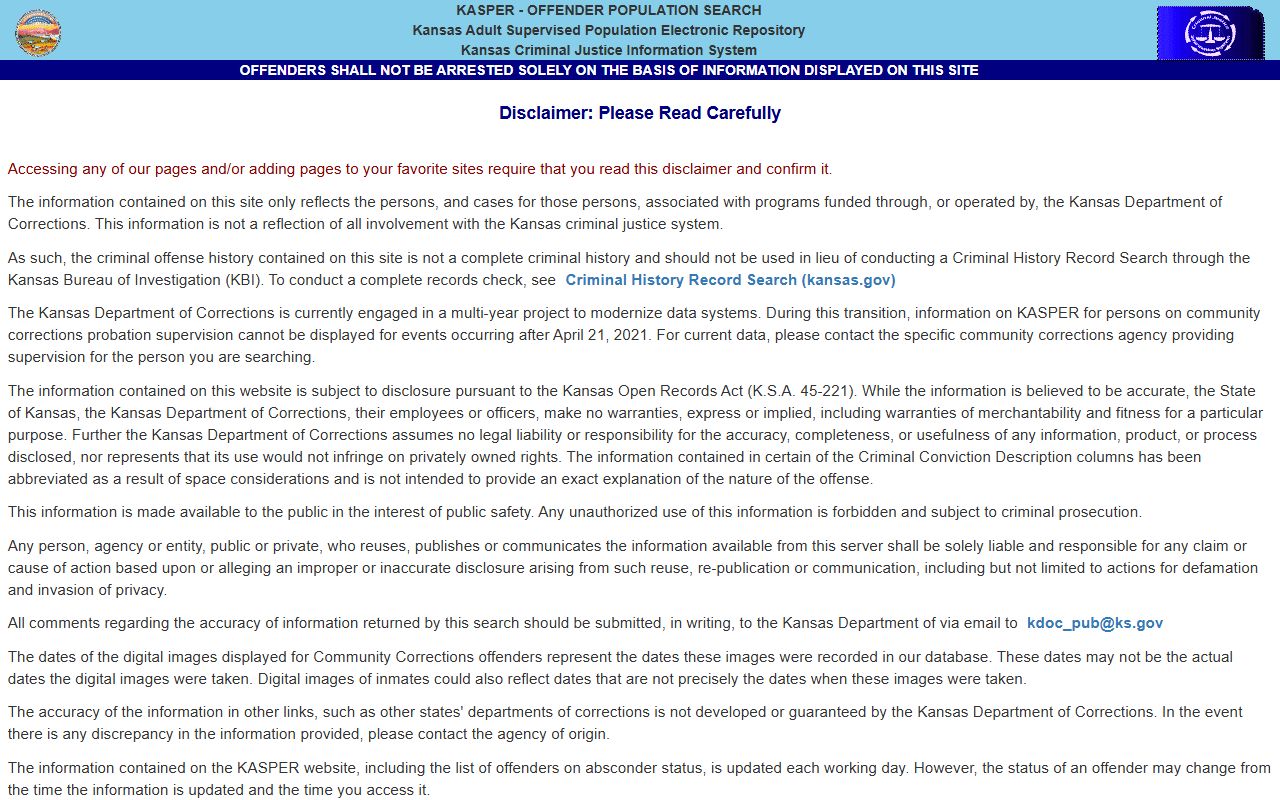 Doniphan County arrest records and court charges KDOC KASPER search