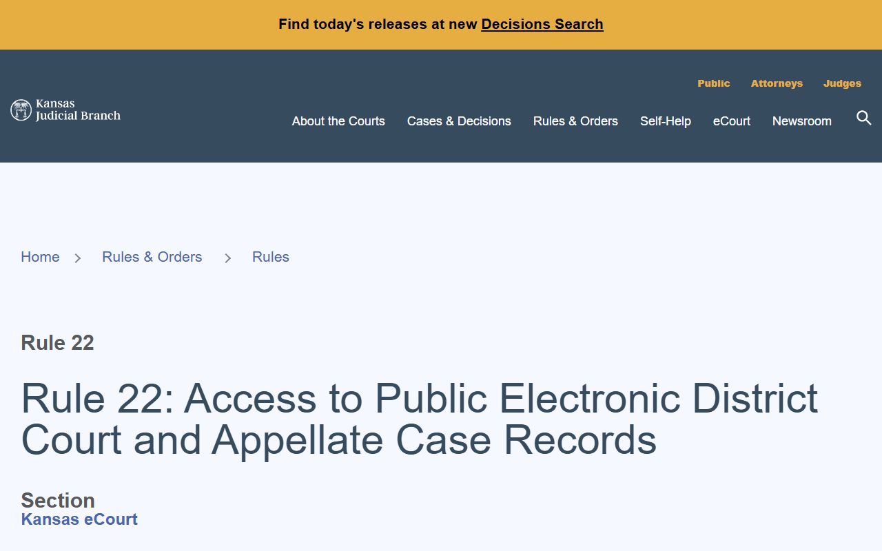 Doniphan County court records Kansas Supreme Court Rule 22 access page
