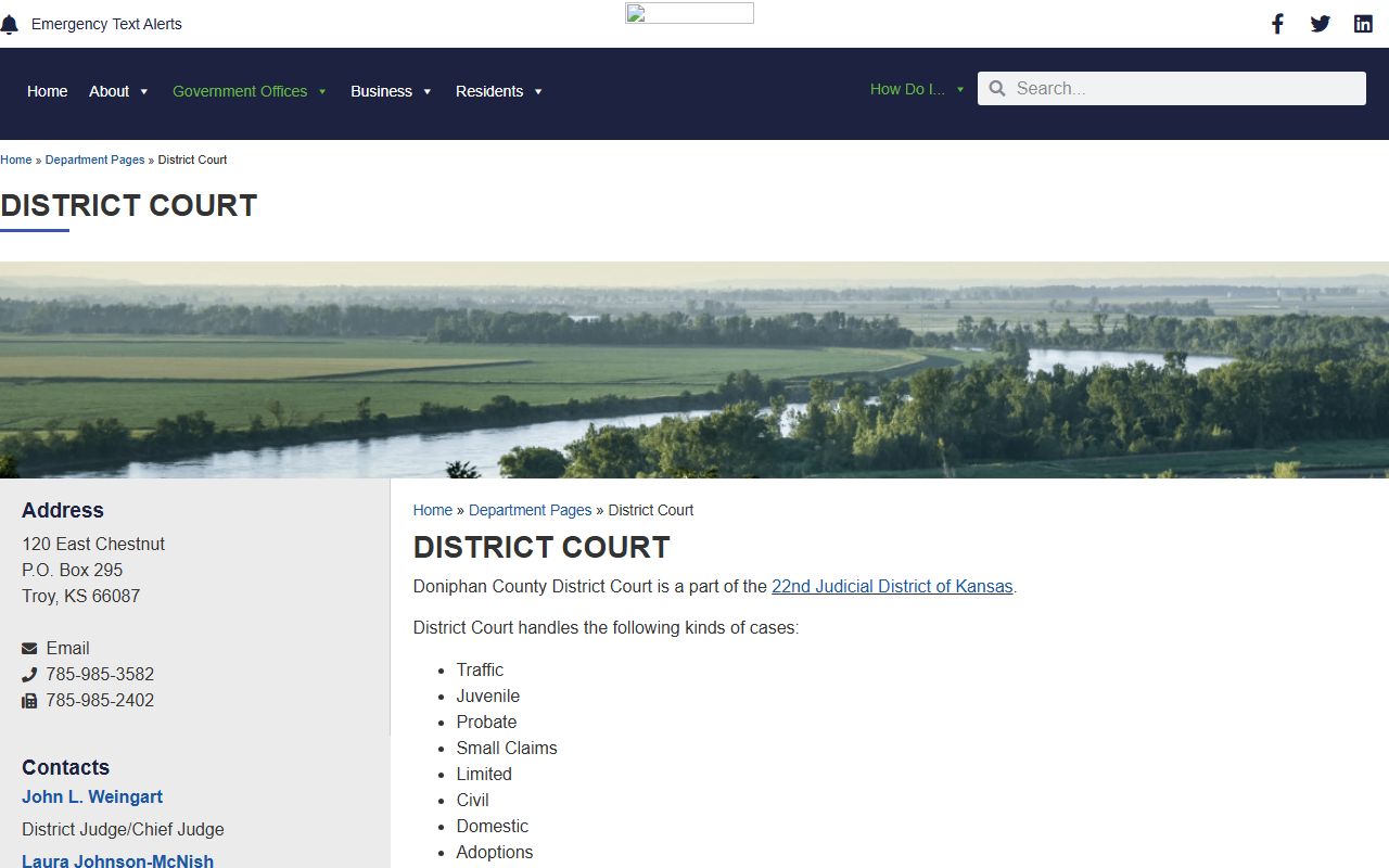 Doniphan County District Court records office page