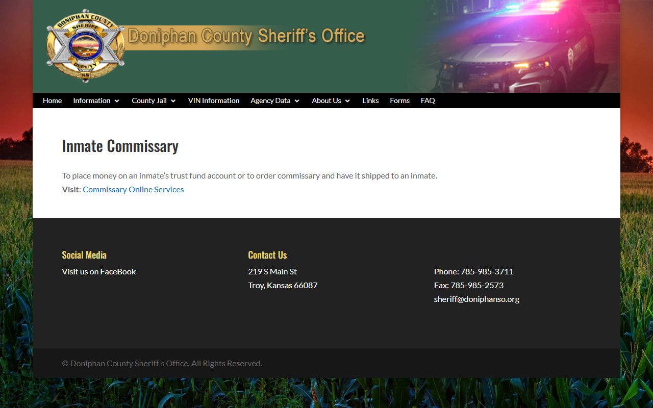 Doniphan County inmate commissary records