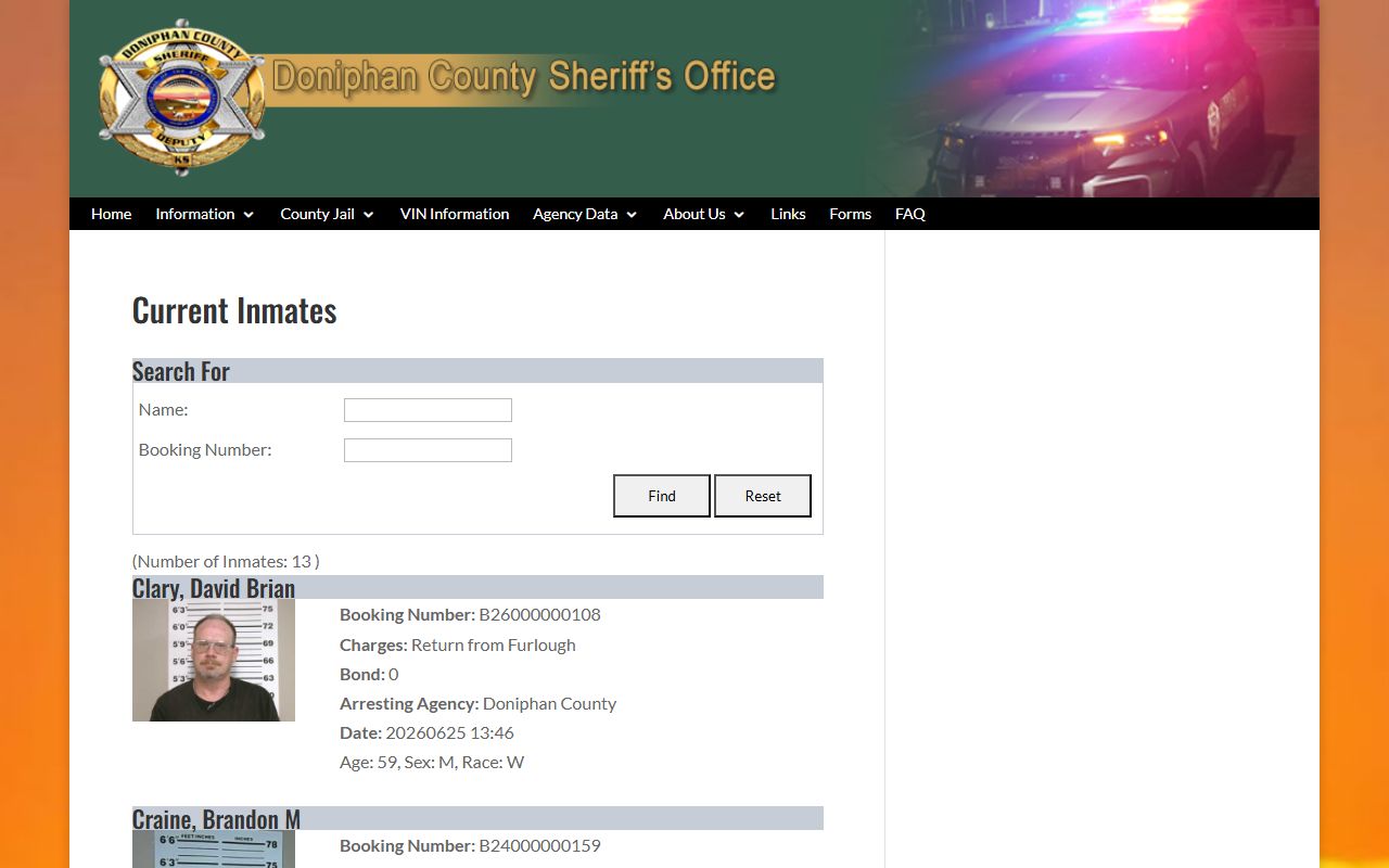 Doniphan County inmate search roster fields