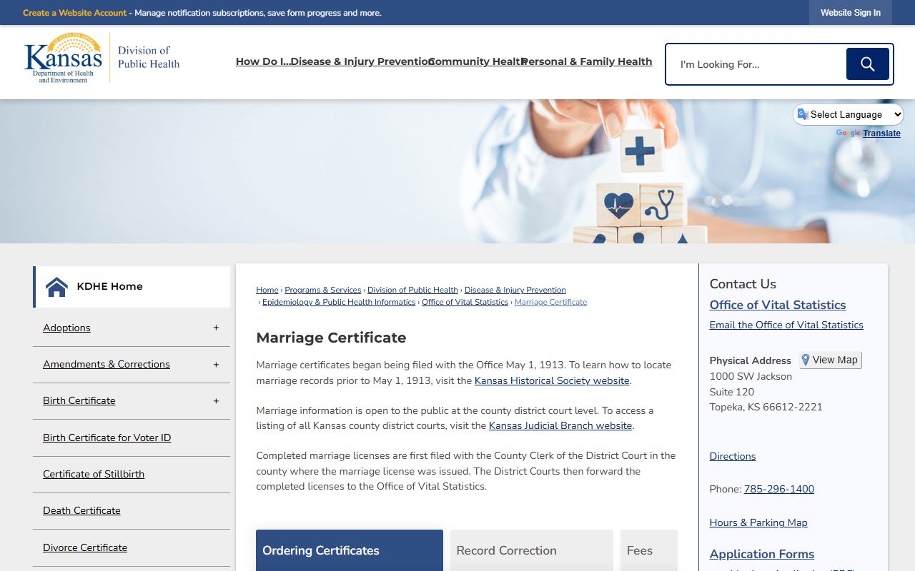 Doniphan County marriage records KDHE certificate page