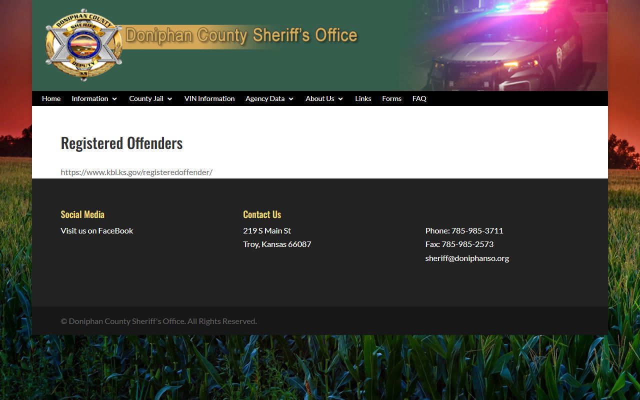 Doniphan County warrant records registered offenders source