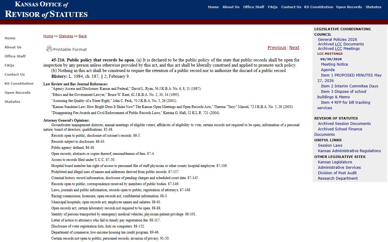 Doniphan County warrant records Kansas open records policy